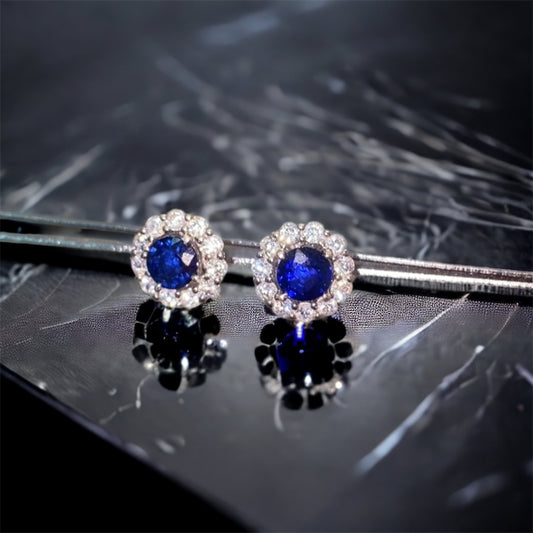 18kt white gold Royal blue sapphire & diamond earrings